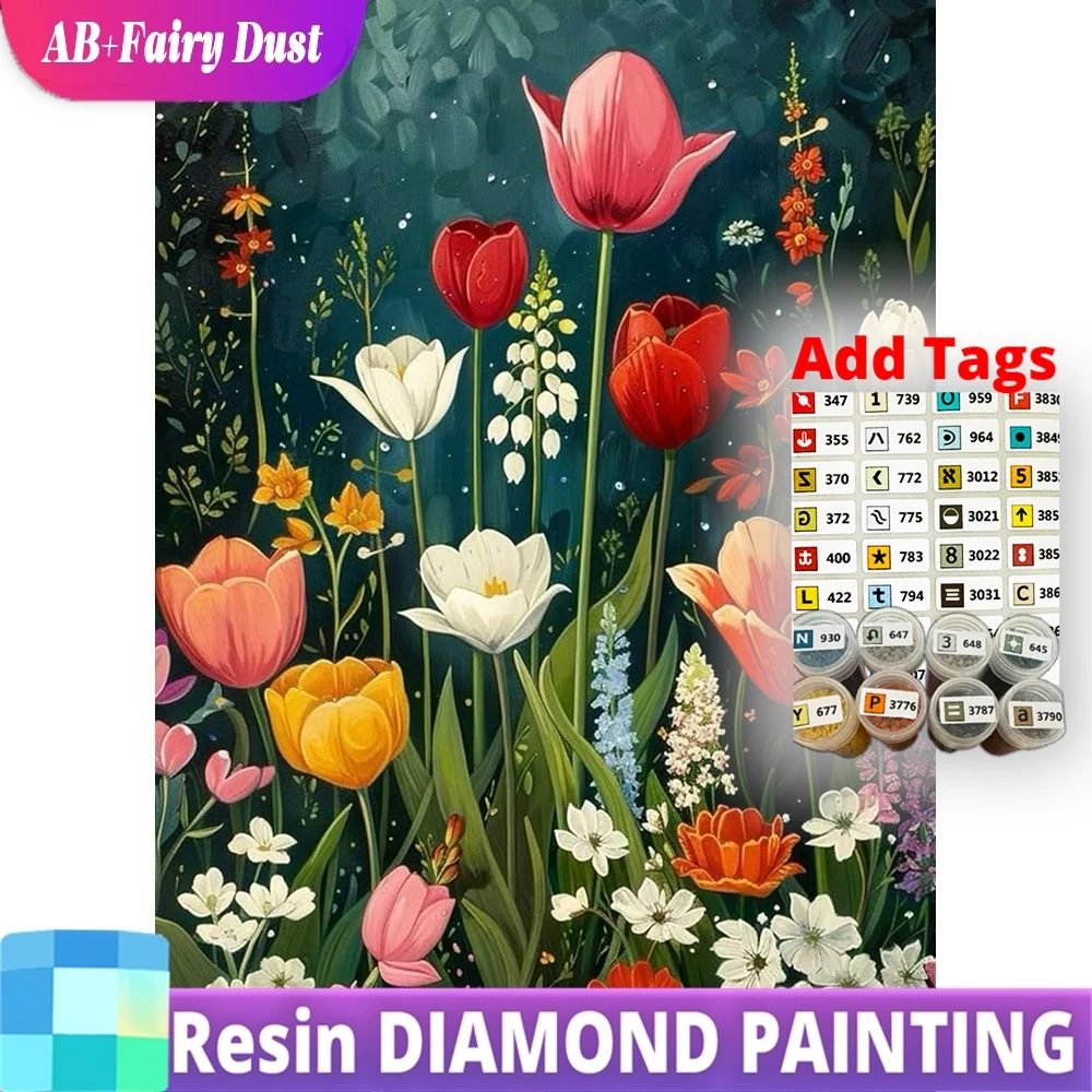 

Resin Fairy Dust AB Diamond Embroidery Flower Full Square Round Painting DIY Picture Of Rhinestones Mosaic Decor For Home