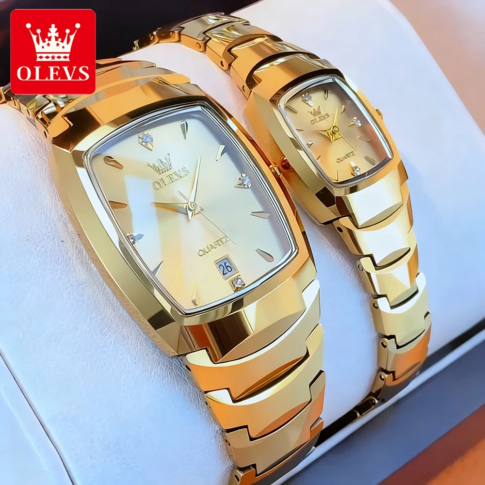 

OLEVS Couple Watches Luxury Fashion Tungsten Steel Strap Original Brand Quartz Wristwatch for Lover Anniversary Gift Waterproof