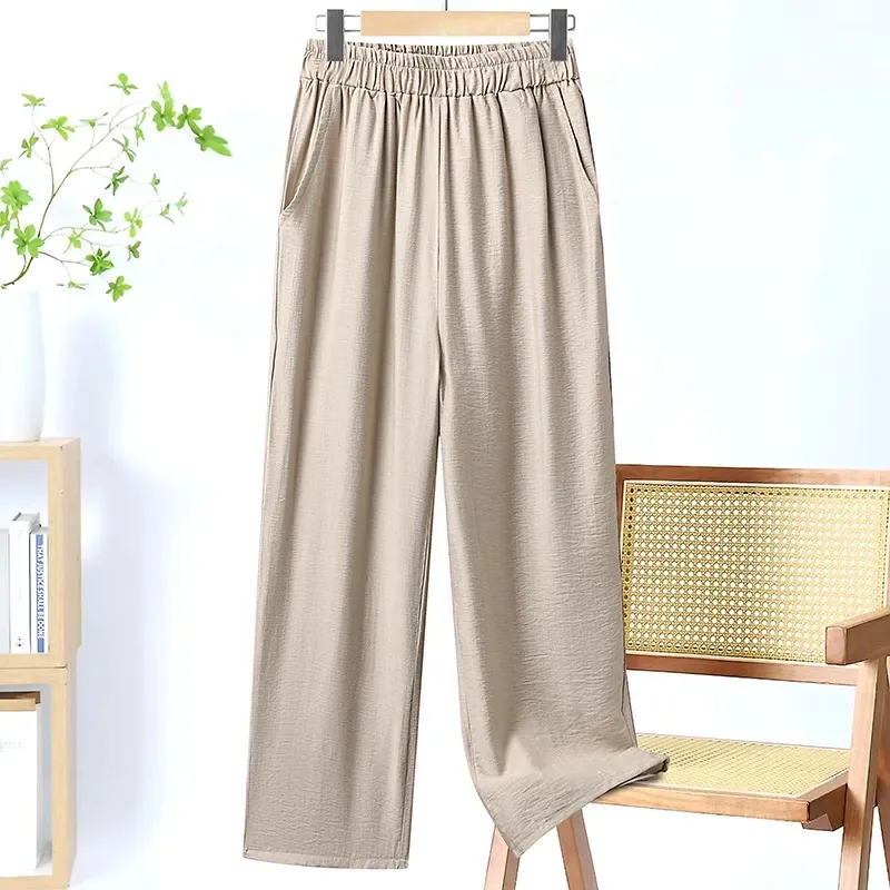 

Женские повседневные широкие брюки с высокой талией, эластичным поясом, однотонные, свободного кроя