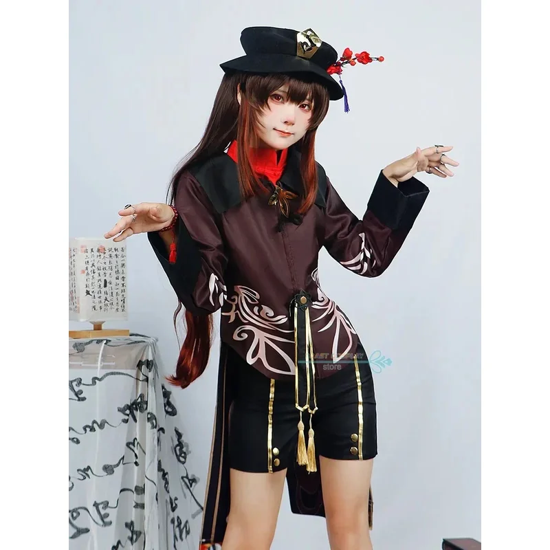 Hu Tao Cosplay Game Genshinimpact Hutao Cosplay Costume  Dress Wig Shoes Fully Set Anime Role Play Carnival Party Clothes