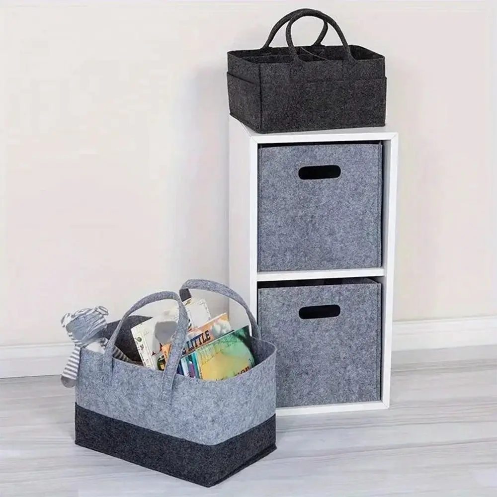 Daily Use Colorblock Felt Tote Handbag Foldable Large Capacity Shopping Bag Organizer With Handle Storage Bag for Women