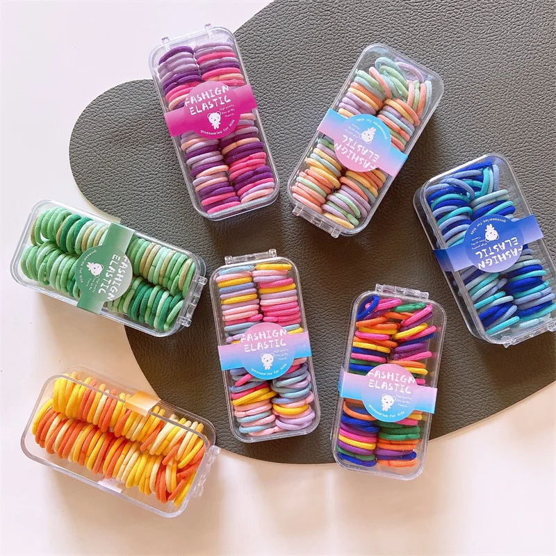 60Pcs/Set Girls Thumb Hair Bands Boxed Head Rope Elastic Rubber Bands Small Hair gum Hair Accessories For Kids Baby Hair Ties