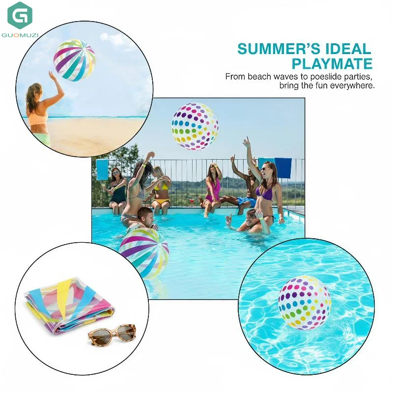 1PCS Colorful Dots Stripes PVC Inflatable Ball Transparent Printed Toy For Pool Parties Family Games Kids Play Indoor Outdoor