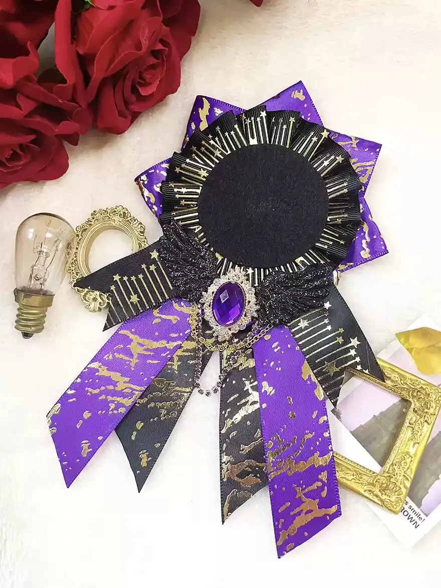 luxury purple badge holder，ita bag ribbon decoration，Appreciation Rosette，long streamers Badge Rosette