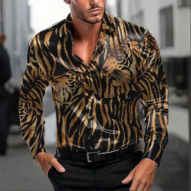Camicia a maniche lunghe da uomo Camicia stampata floreale elegante con fiori dipinti Camicia da spiaggia casual con bottoni risvolto alla moda da uomo