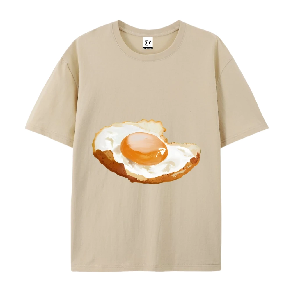 크루넥 반팔 티셔츠, 재미있는 까치고 튀긴 계란 아트 그래픽, 패션 캐주얼, 가볍고 편안한 핏, 데일리웨어 티