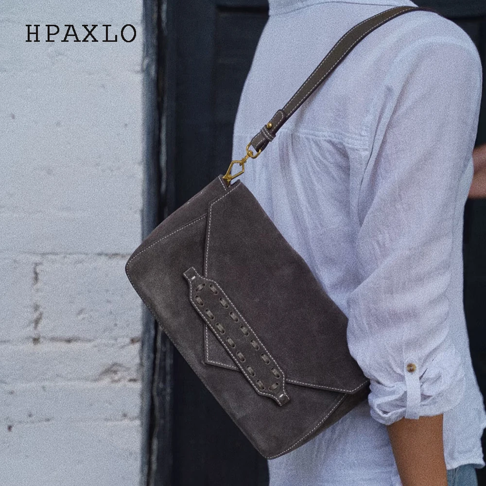 

Matte cowhide envelope bag autumn winter new in simple suede leather vintage one-shoulder crossbody genuine leather women‘s bag