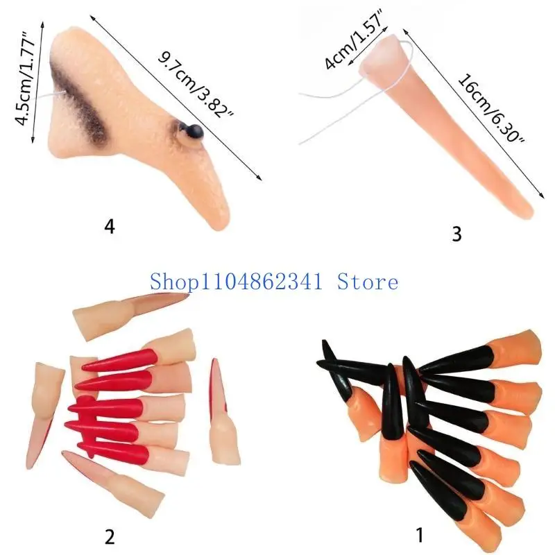 5asd Хэллоуин Поддельные Ведьмины Гвозди Страшный Нос Ведьмы Хэллоуин Костюм Реквизит Черный Красный Длинные Ногти Зомби Пальцы