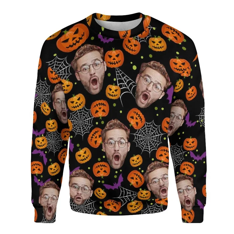 

CUSTOMIZED 3D Customized Face Printed Sweatshirts Horror Halloween Customize Photo Graphic Round Neck Hoodies Funny Men Clothing