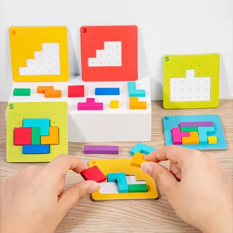 

Quick Thinking Puzzle Blocks - Natural Wood Material Children's Educational Toys - Brain Teaser Game