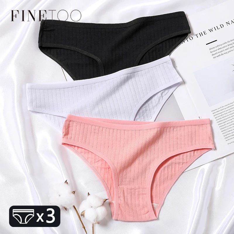 FINETOO 3Pcs/Set Cotton Panties for Women Sexy Low Rise Briefs Ladies M-XL Underpants Female Solid Color Lingerie Girl Intimates