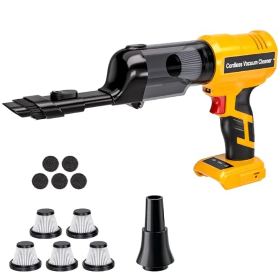 

Беспроводной пылесос, совместимый с аккумулятором DeWalt 20V, ручной электрический пылесос с мощным всасыванием 105AW, 3-скоростной автомобильный пылесос