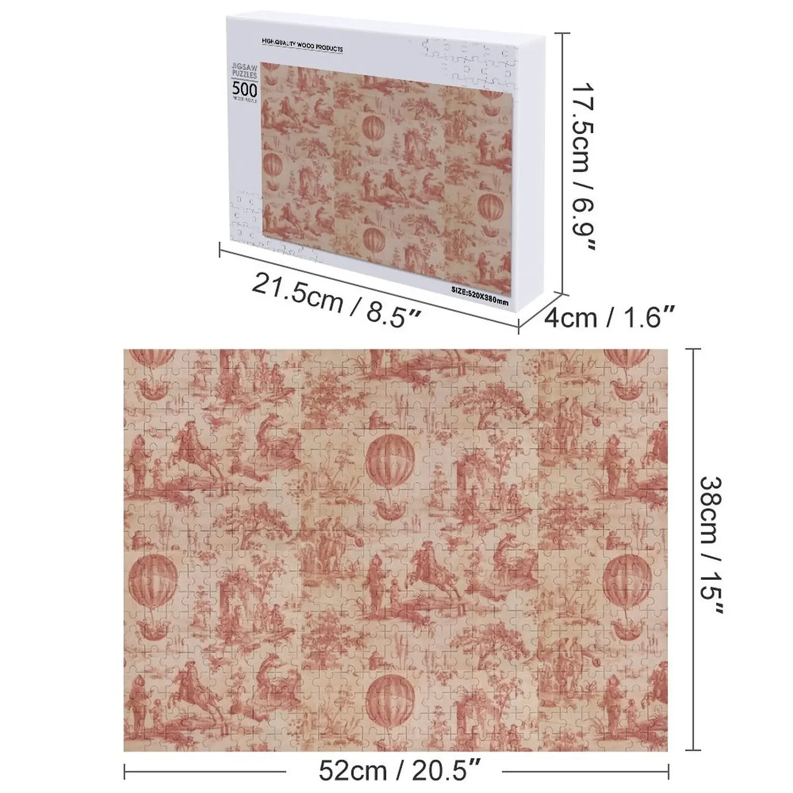 طباعة Toile de Jouy الفرنسية للقرن الثامن عشر: يظهر بالونة Gonesse مشهد رعوي في حديقة في باريس فرنسا أحجية الصور المقطوعة