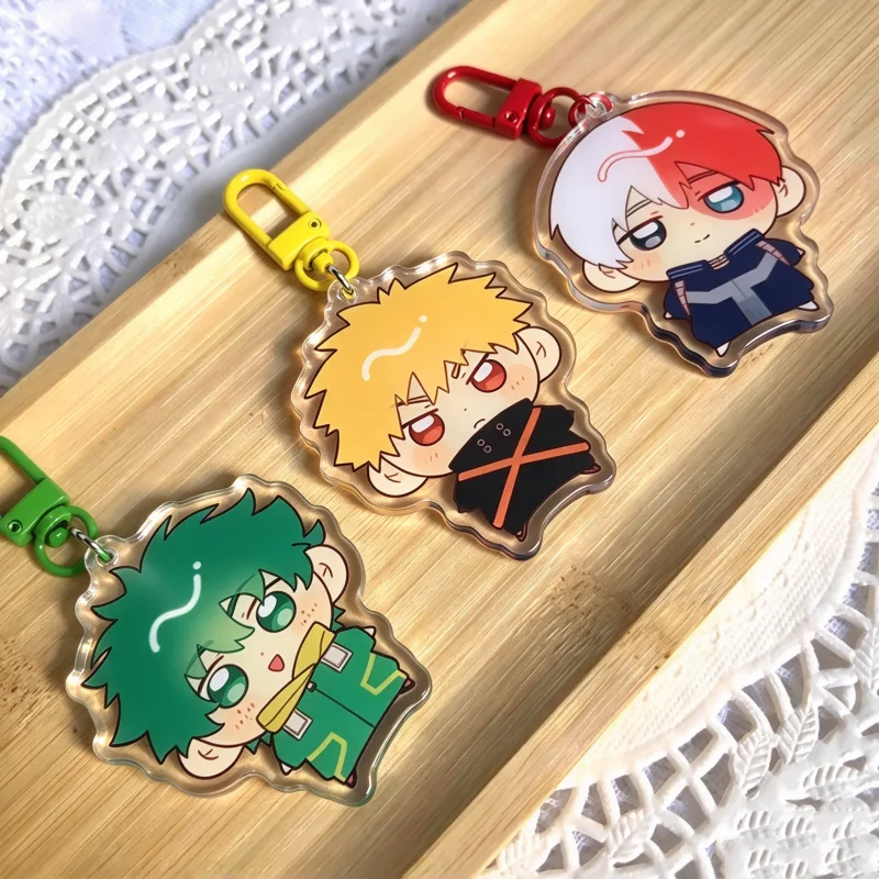 Chibi Heroes Acrylic Keychain Anime Character Charm Green Blonde Red Hair Keyring Bag Pendant Cute Fan Merch Gift