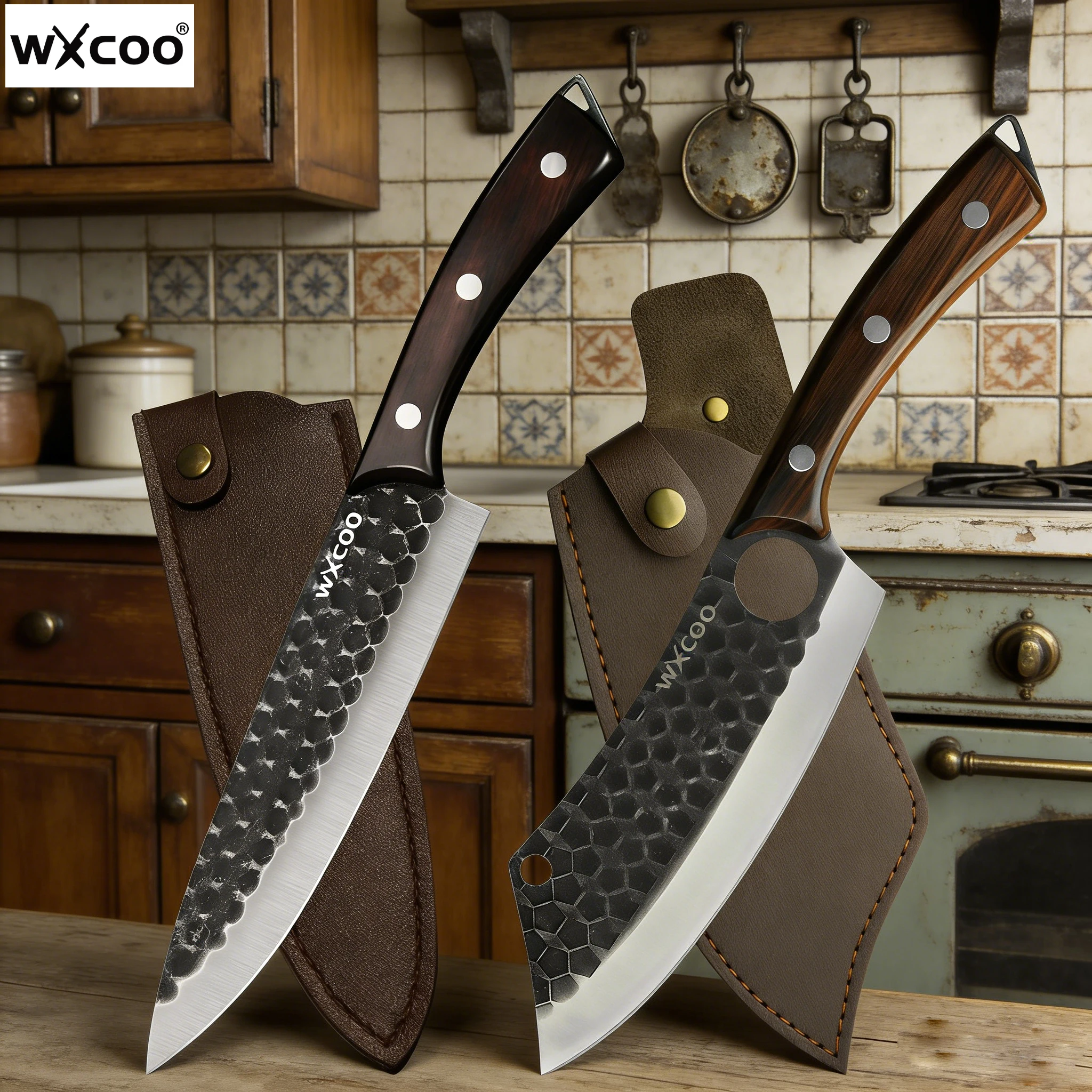 

WXCOO Meat Cleaver Butcher Kitchen Knife Stainless Steel Meat Chopping Chef Fish Vegetables Slicing Butcher Knife With Sheath