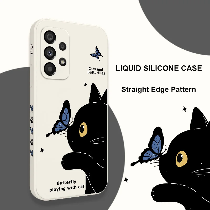 Cat Butterfly Case For Samsung Galaxy A73 A53 A33 A23 A13 A03 A72 A52 A52S A32 A22 A12 A02 A02S A71 A51 A31 A21S 4G 5G Cover