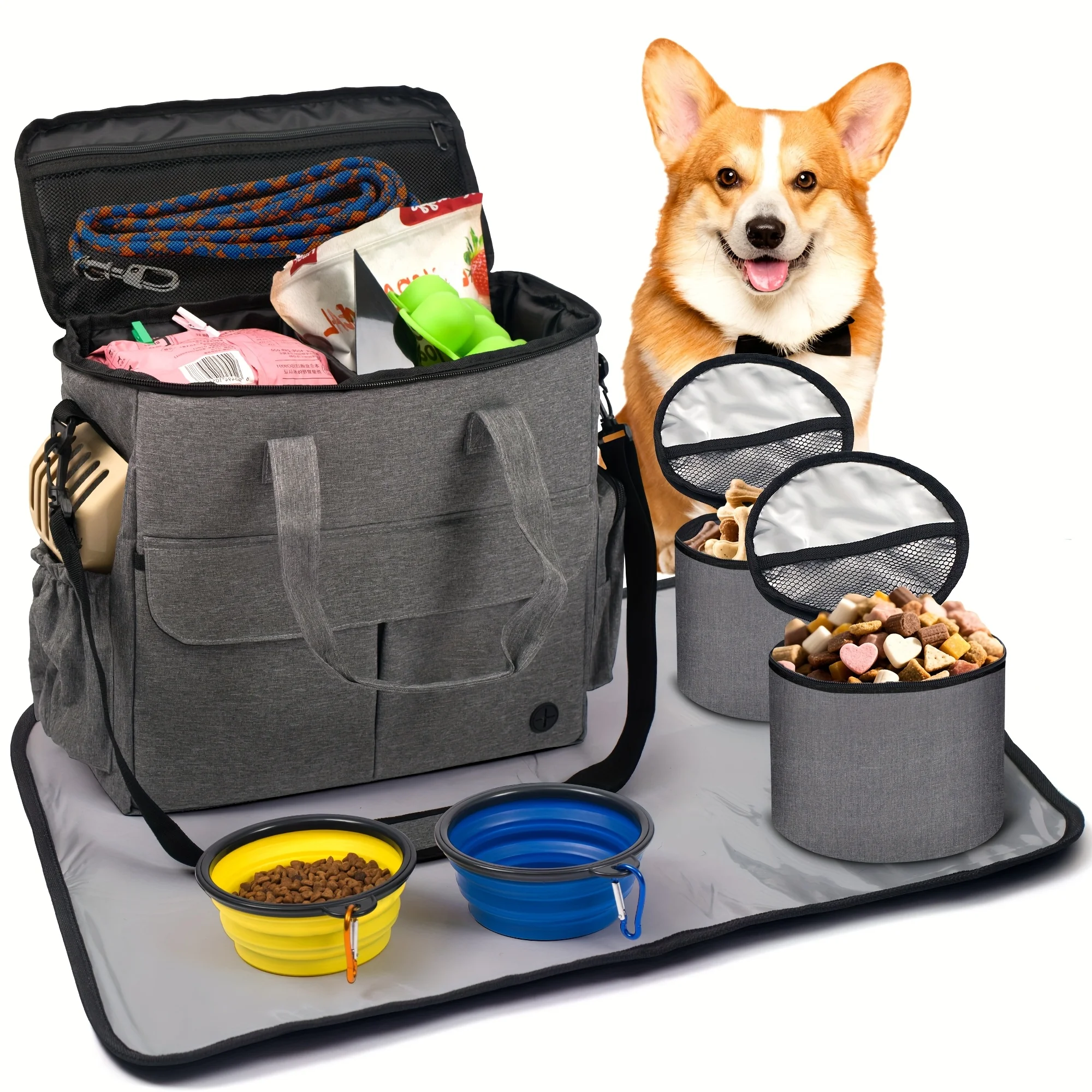 

Multi-Functional & Organizer Bag with Bowls & Mesh Pockets - Oxford Cloth Zipper Closure Travel Carrier Suitable for Dogs and Ca