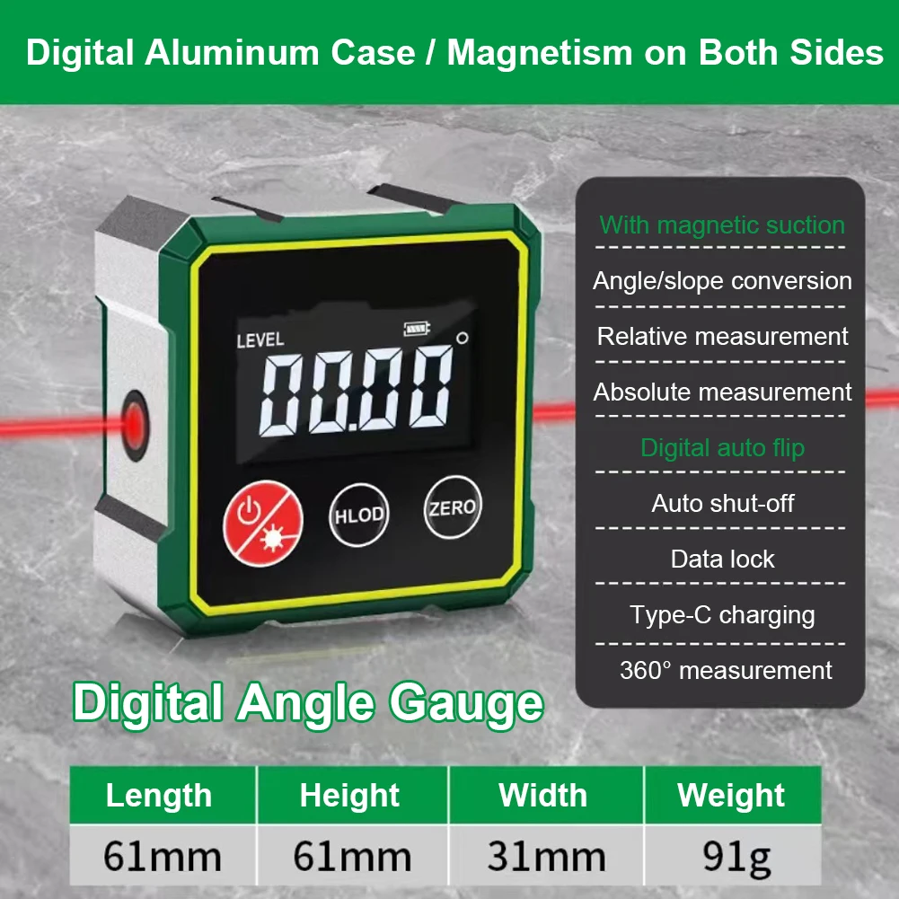 Magnetic Digital Angle Finder with LCD Backlight Gauge Protractor Inclinometer Level Magnets Level Ruler Angle Measurement Tool