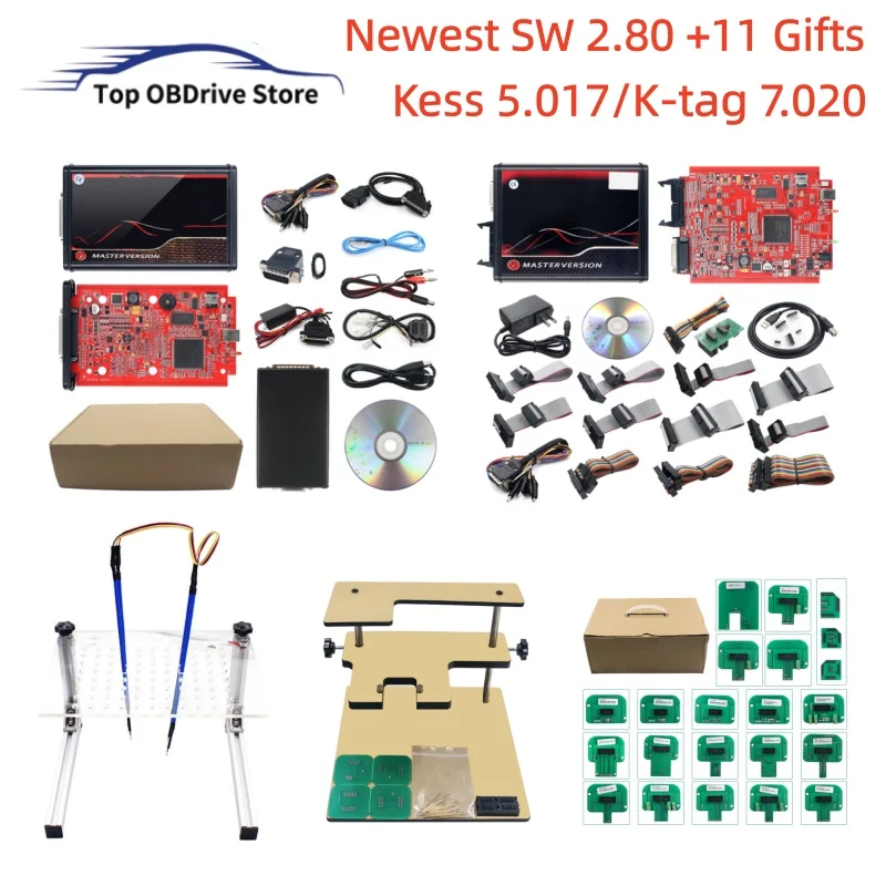 Kit de sintonización de administrador OBD2 en línea UE Red Kess V5.017 2,80 KTAG V7.020 4 LED versión maestra ilimitada Kess para coches camiones herramienta de programación ECU