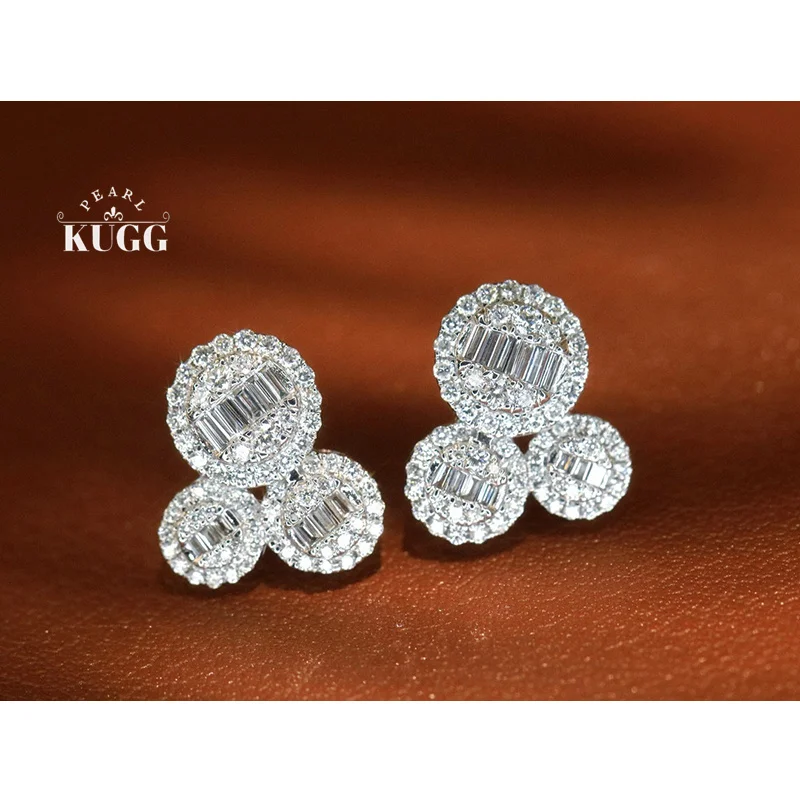 

KUGG 100% 18K White Gold Earrings 0.72carat Real Natural Diamond Stud Earrings Luxury Elegant Style Wedding Jewelry for Women