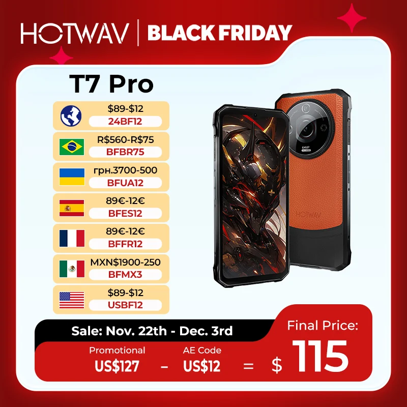 [World Premeire] HOTWAV T7 Pro Smartphone robusto 64MP 6,6 ''FHD + 2K Celular 6280mAh 12(6 + 6)GB 256GB Android 13 Celular