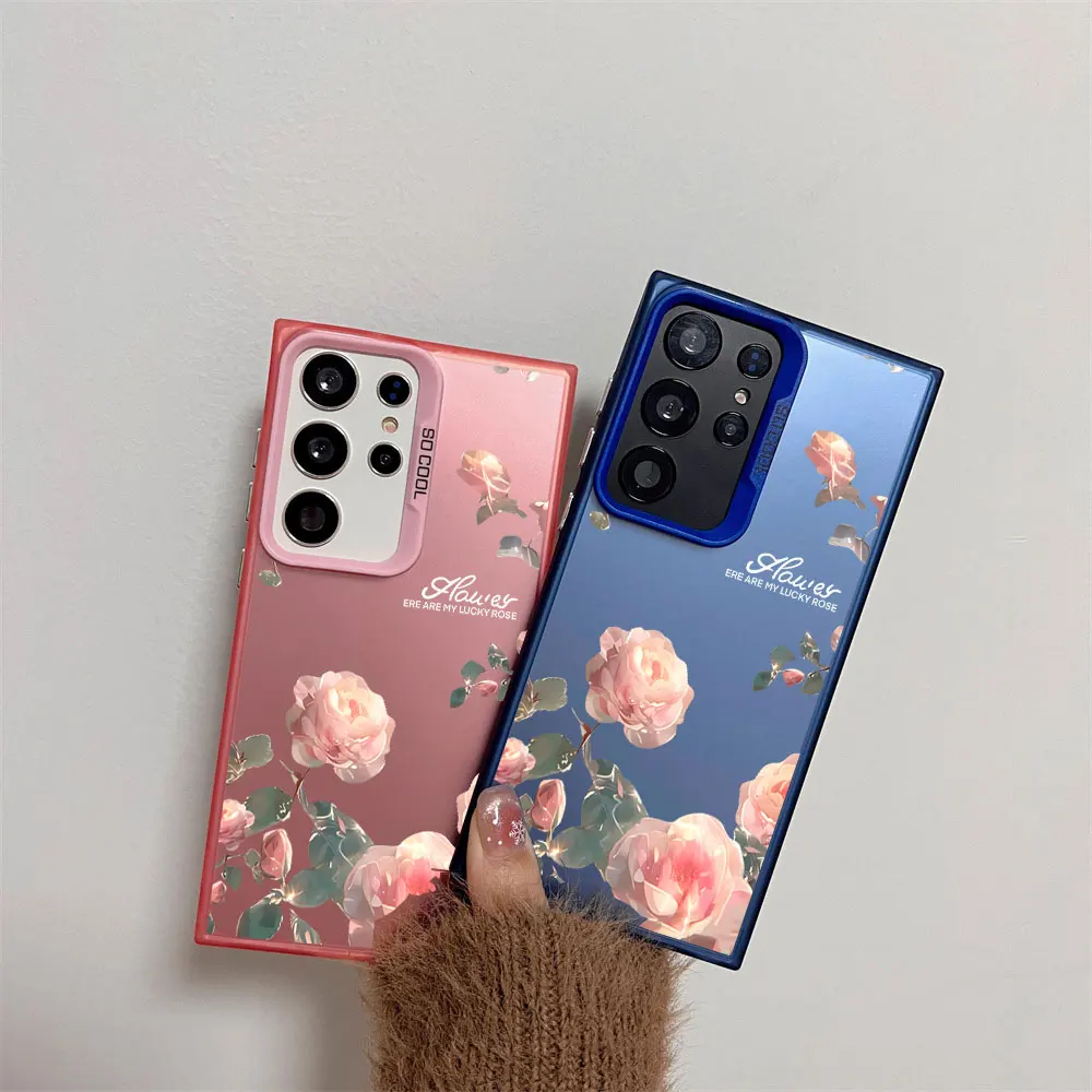 Elegant Pink Rose Phone Case For Samsung Galaxy S26 S25 S24 S23 S22 S21 Note20 Ultra Plus Edge FE 5G Drop Protection Hard Cover
