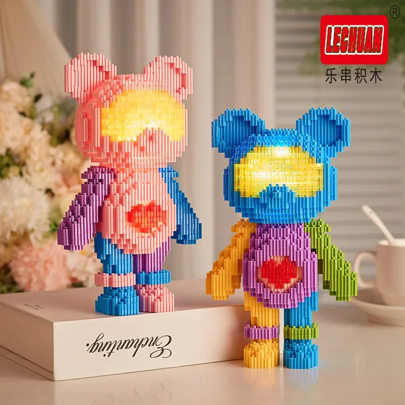Blocs de construction ours colorés, éclairage LED, assemblage d'ours spatial, connexion de modèle 3D, Mini briques, jouets figurines pour cadeau de noël