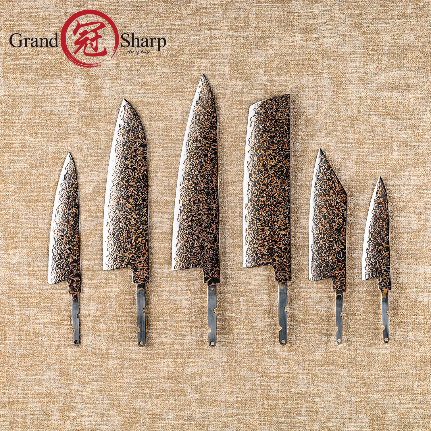 DIY Knife Blade 33 layer Colored Copper Damascus Steel（10Cr15CoMoV）Unassembled Blades For Custom Creation Without Handle