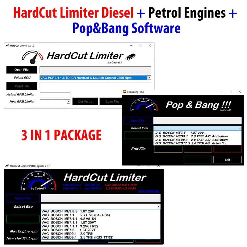 3 IN 1 PACKAGE HardCut Limiter Diesel + Petrol Engines + Pop&Bang Software Car Repair Tool  Diagnostic Tools