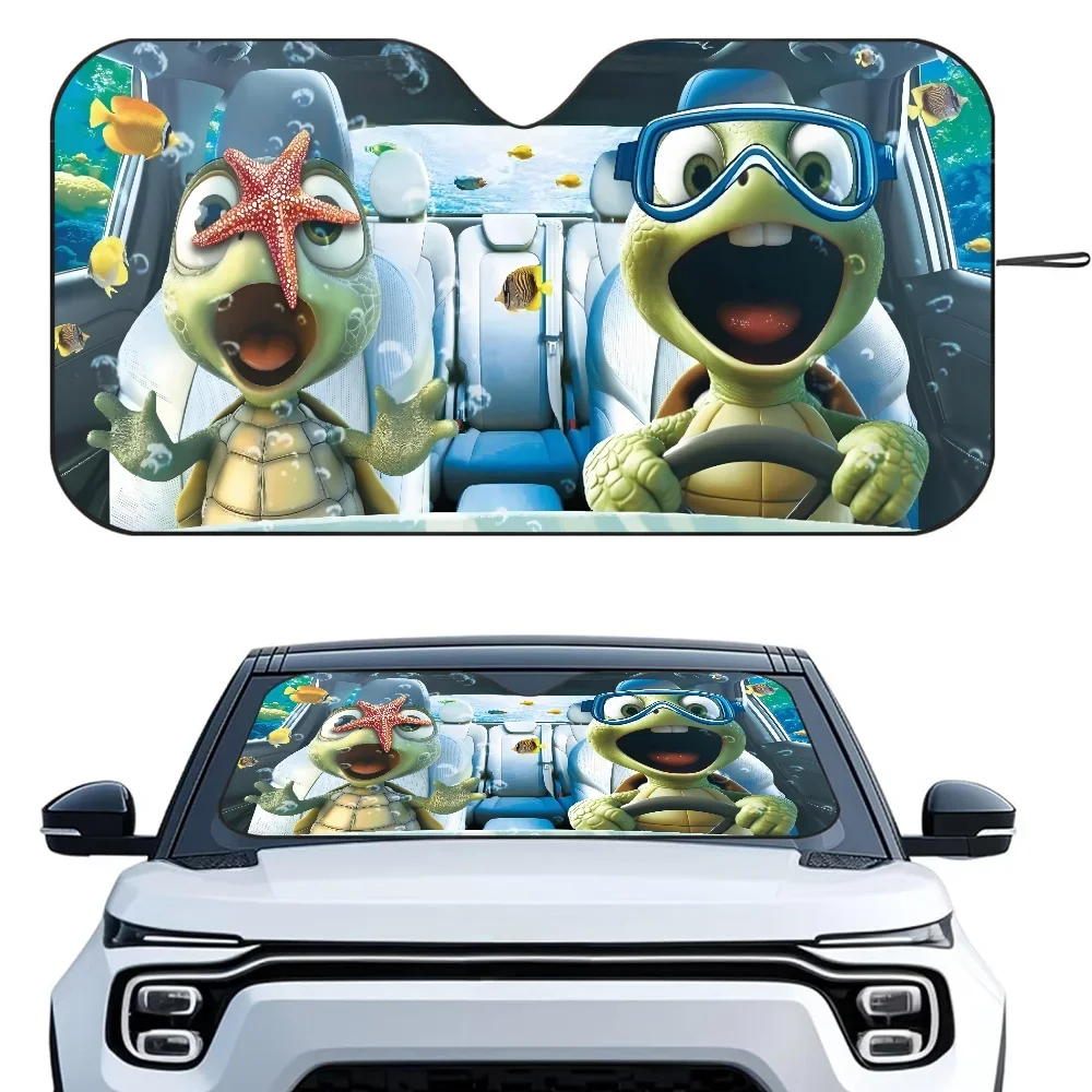 

Funny Turtles Driving Car SunSha Heat-insulating Aluminum Film Windshield Sunshas UV Rays Blocks Car Sun Visor Protector