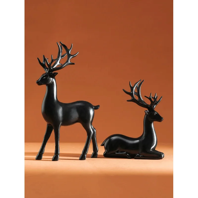 2Reindeer Christmas Table Decorations，Family Indoor Holiday Small Statue Christmas Ornament