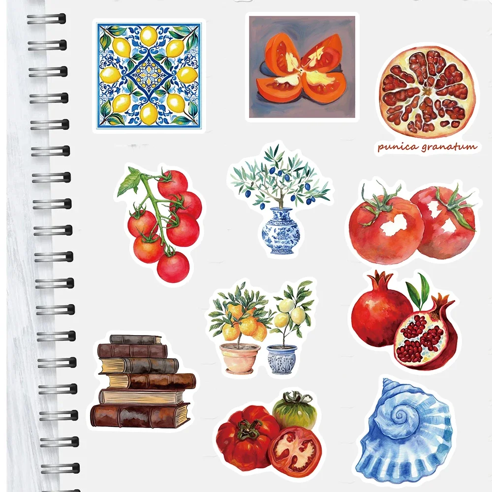 50 個地中海トマトステッカーかわいいラップトップ美的落書きルームスケートボード防水スクラップブッキング電話ステッカー