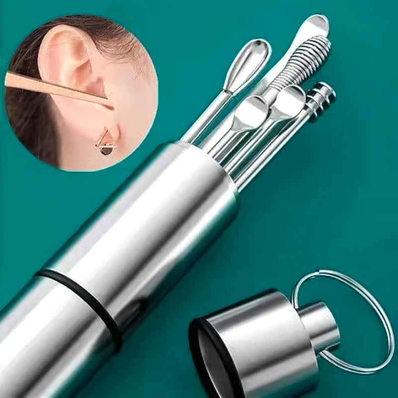 6-Piece Stainless Steel Earpick Set, Spiral Ear Cleaning Tool, Portable Set With Storage Box, Suitable For Family And Travel