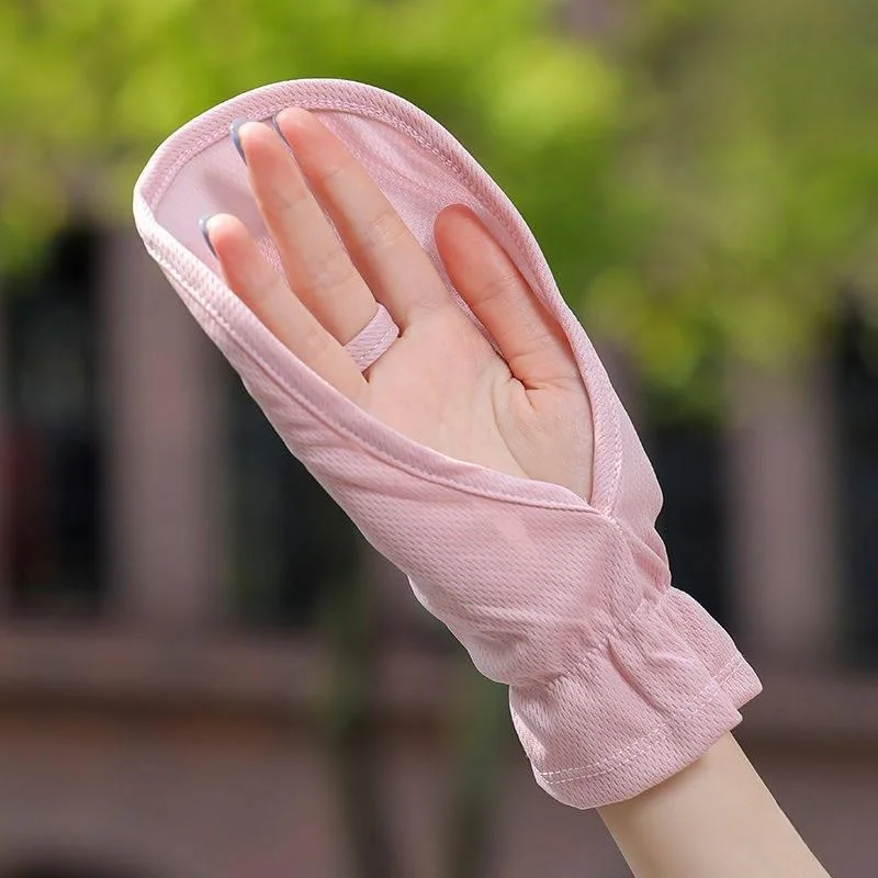 Ladies Driving Gloves Ice Silk Short Thin  Vehicle Riding Sun Protection Hand Back Covering Summer Cool Style