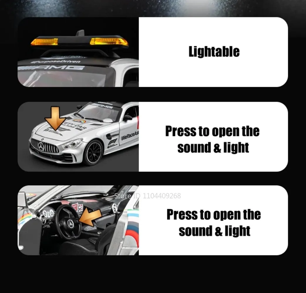 1:24 GTR Safety 300SL Sportwagen-Modell Spielzeug aus Legierung mit Sound und Licht Stoßdämpfung Miniatur-Fahrzeugmodelle Sammlerstück Geschenk – Detail 4