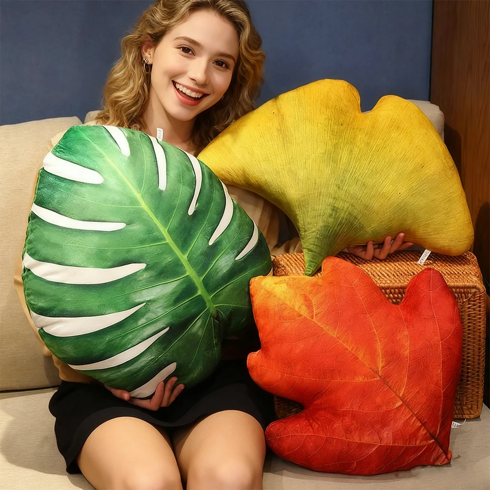 

Набор подушек с реалистичным листом, клен, боярышник, гинкго, зеленый монстера, листья сиcamore, детали в стиле природы, домашний декор, праздничные подарки