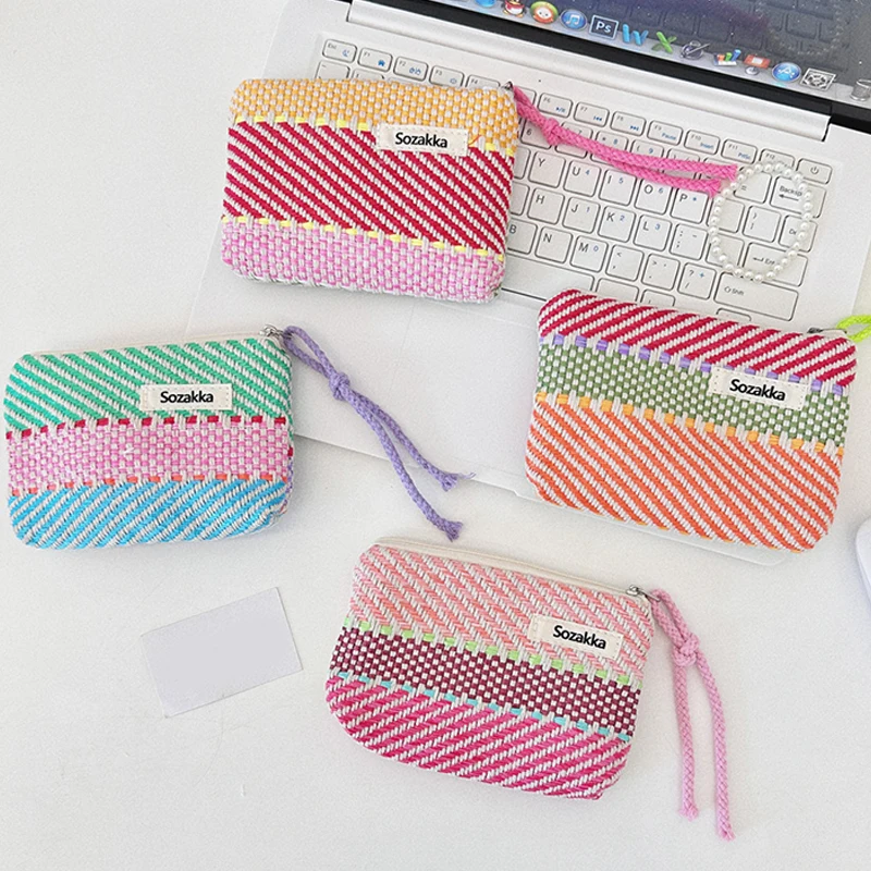 2024 Niche Color Stripes Makeup Bag Skincare Storage Bag Small Liner Bag