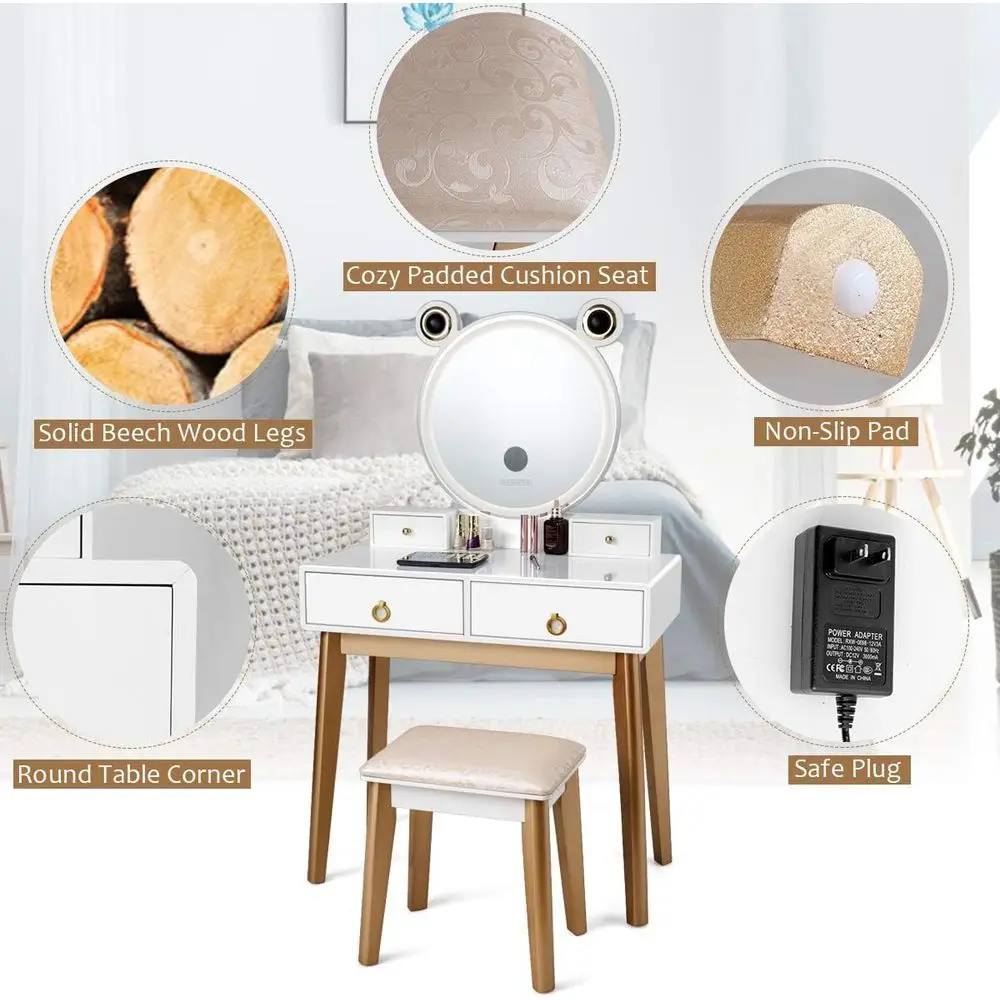 CHARMAID Vanity Set with Lighted Mirror, 3 Color Touch Sn Dimming Mirror with Display, 4 Ders with lry Organizer, Bedroom Makeup view 5
