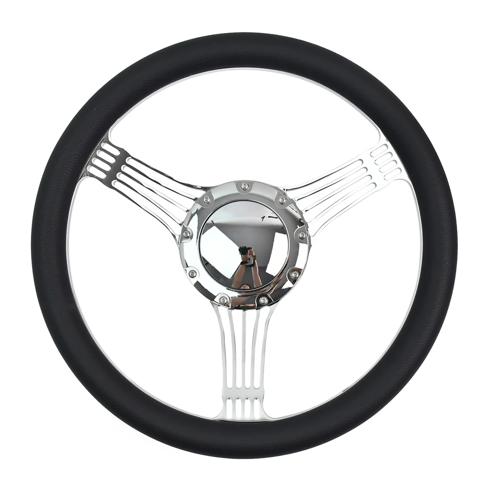 Classic Black Half-circle Microfiber Steering Wheel 3 Spokes Anti-Slip BracketRacing Steering Wheel with 9 Holes Horn Button