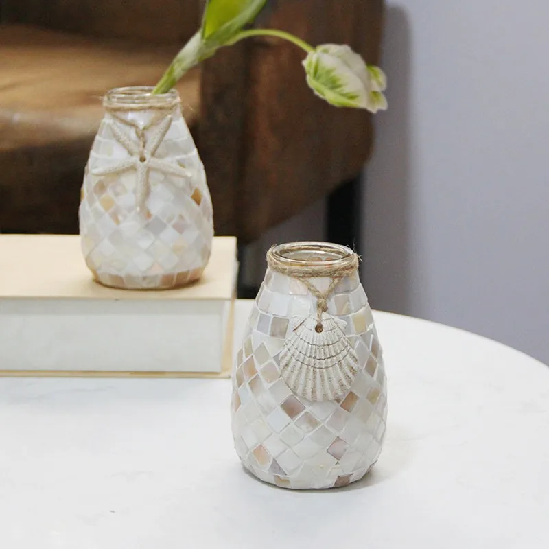 Nordic White Ocean Mosaic Glass Vase Fashion Living Room Office Decorations Home Decoration Terrarium Ваза Для Цветов Vases
