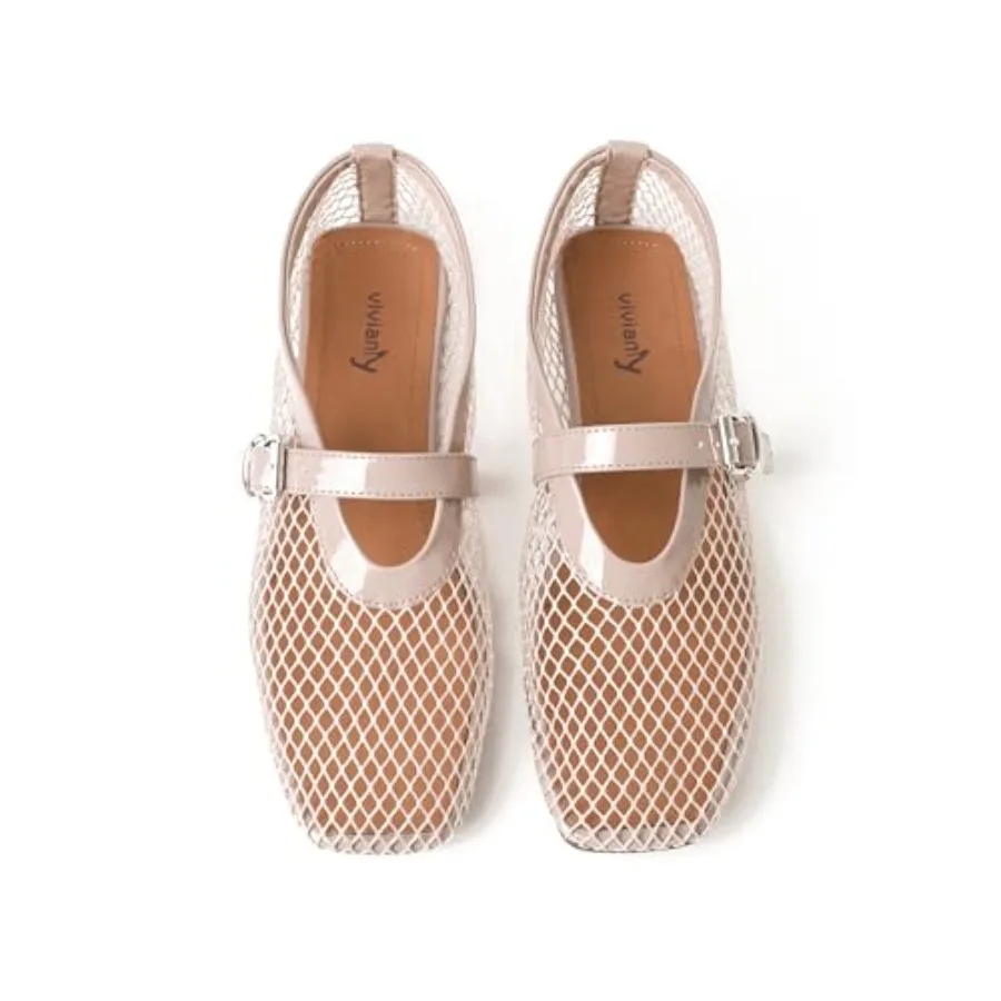 

vivianly Mesh Ballet Flats Shoes for Women Flats Comfortable Dressy Round Toe Mesh Flats Fishnet Mary Jane Flats for Events Par