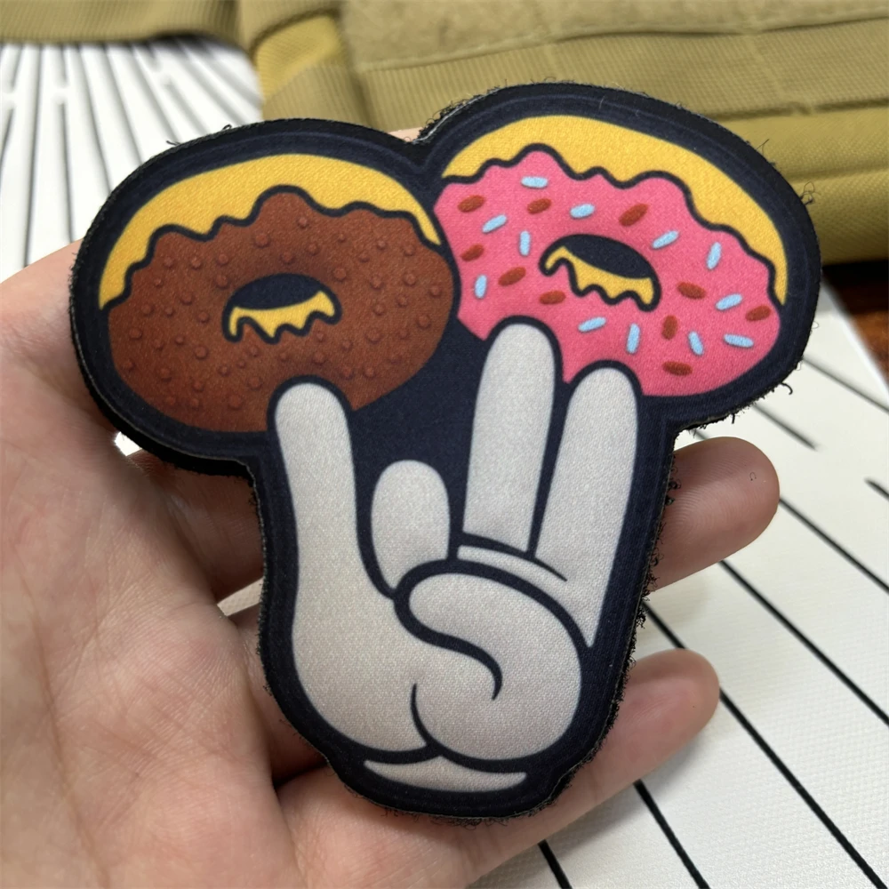 Shocker Donuts Tactical Patch Funny Humorous Donuts Finger Morale Printed Hook&Loop Armband Military Army Badge Backpack Sticker