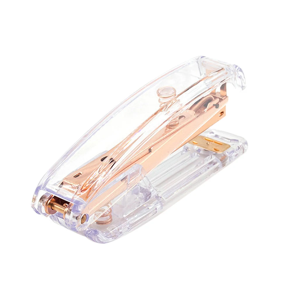 

1 pcs Rose Gold Stapler Elegant Transparent Design Smooth Edges Desk Accessory Perfect Gift Office Use Stationery