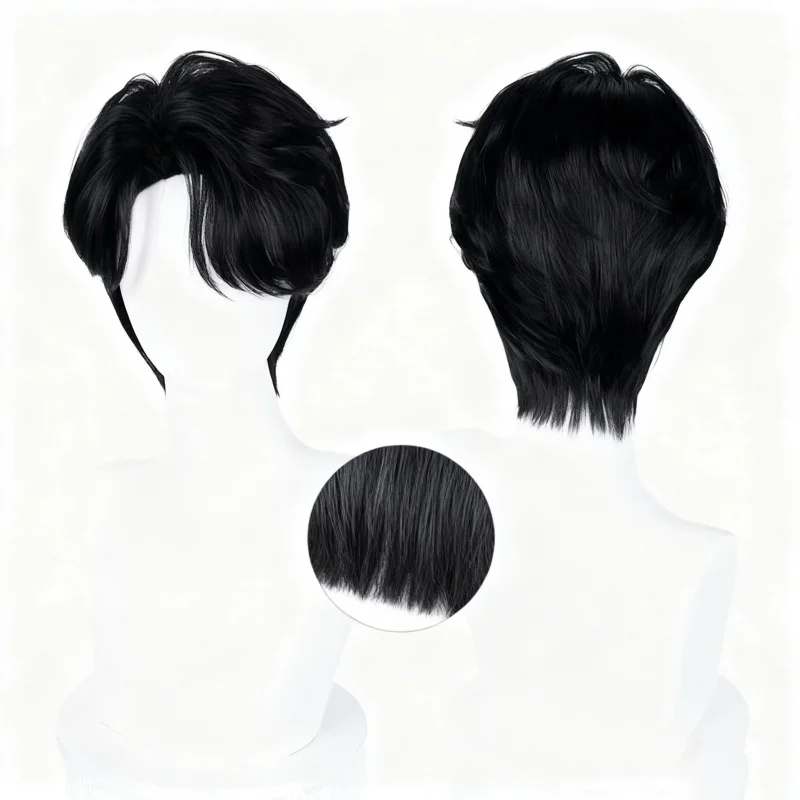 9-Inch Black Elegant Wig, Heat-Resistant Synthetic Fiber for Halloween Cosplay, Role-Play, Party & Stage Performance