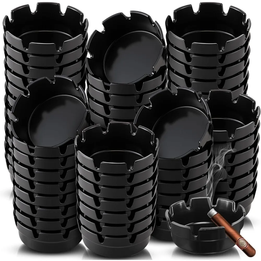 

Упаковка из 48 круглых черных пластиковых пепель для сигар, черная пепельница для дома, ресторана, бара, в помещении и на открытом воздухе, диаметр 4 дюйма