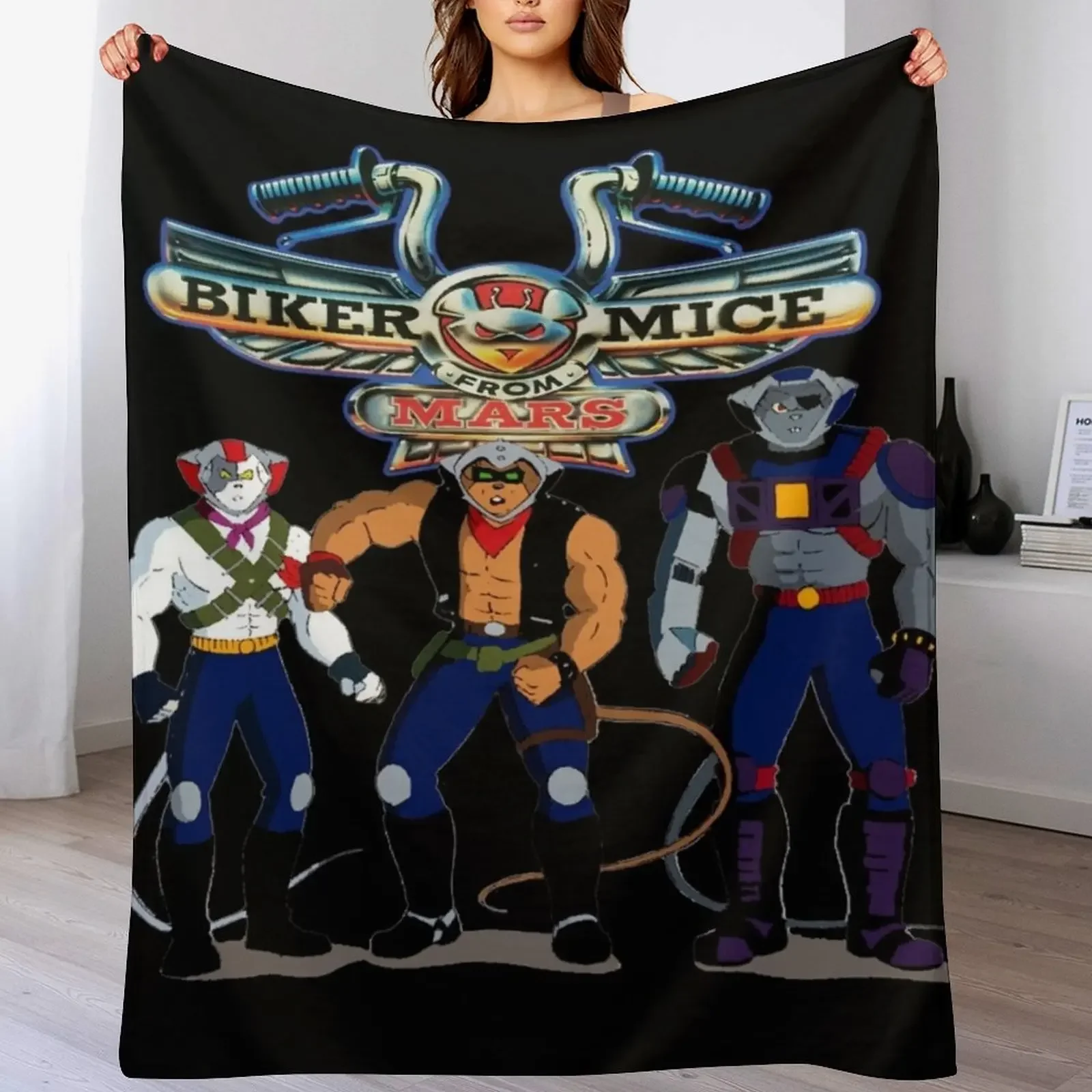 Biker Mice From Mars - Retro Children's TV Cartoon Throw Blanket Soft Solid Color Blanket for Couch Bed