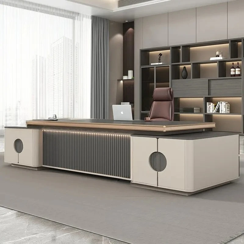 #￥Modern Executive Desk Set Luxury CEO Boss Desk with Side Cabinet Minimalist Manager Workstation for Home & Office High-End
