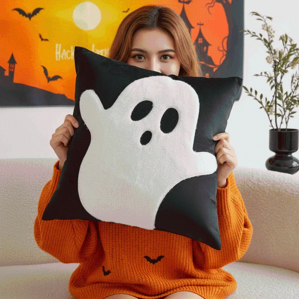 Soft Pumpkin Pillow Case Cute Embroidery Square Shape Embroidered Pillowcase Hidden Zipper Warm Texture Halloween Cushion Cover