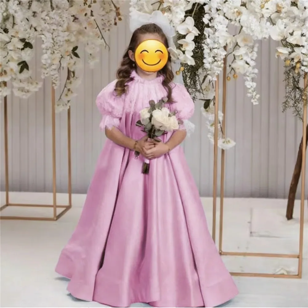 Vestido de niña de flores personalizado para boda, satén esponjoso, pequeña princesa, vestido de fiesta de noche de cumpleaños para niños, vestido de primera comunión