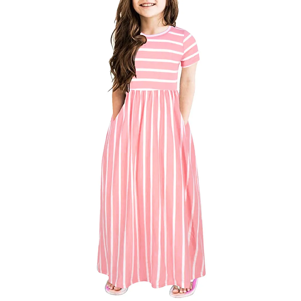 Girls Print Dresses Sleeve Kids Baby Casual Clothes Toddler Dress Striped Short Girls Girls Dress&Skirt Girls Dress Solid Color